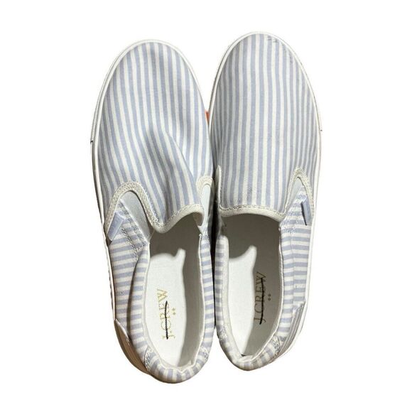 J Crew Sneakers WMNS 9 Blue Striped Canvas Road Trip Slip On White AW600 Boat - Picture 8 of 8